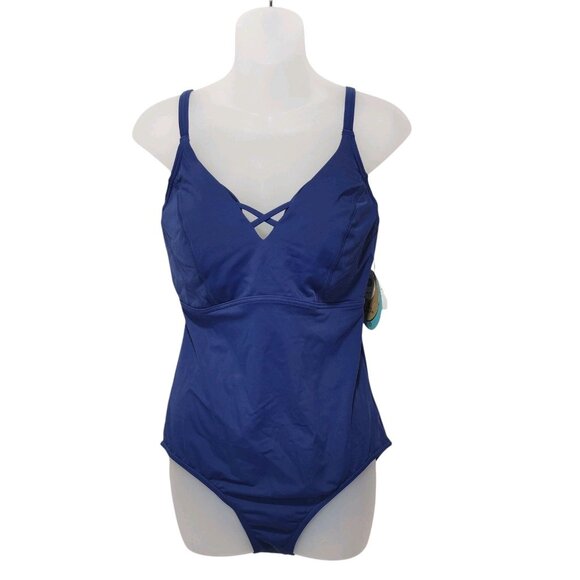 prAna Blue Anchor Carina One Piece D-Cup Strappy Swimsuit Size 38D / L - Picture 1 of 12
